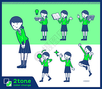 2tone 型女学生绿色西装外套 0画线学习学校青少年横幅报酬网络姿势女性女孩图片