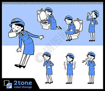 2tone 类型警察 Womenset 0画线女性鼻涕凝胶药品警官喷嚏洗手间医院姿势图片