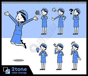 2tone 类型警察 Womenset 0职业网络画线插图操作惊喜姿势横幅微笑公务员图片