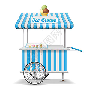 逼真的带轮子的街头食品车 移动粉色冰淇淋市场摊位模板 冰淇淋亭商店样机 它制作图案矢量产品艺术奶制品销售商业大车车轮食物店铺卡通图片