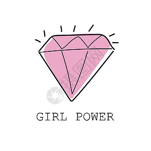 配有钻石的彩色女孩力量涂鸦-纺织品图示T恤印图片