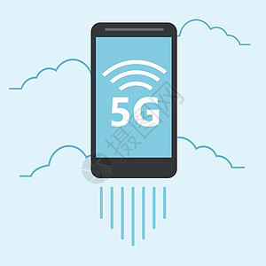 5g 智能手机飞行模板 高速度移动网络技术火箭商务热点数据蓝色人士插图细胞海浪电脑图片