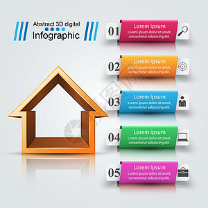 房子抽象的 3d 图标 商业信息图图片