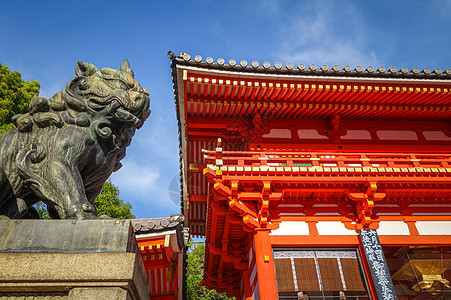 日本京都的狮子雕像建筑宗教入口旅行天空监护人遗产橙子雕塑佛教徒背景