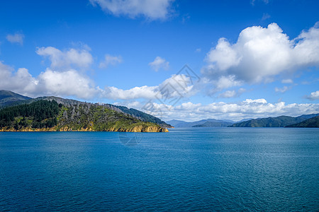 新西兰海滩蓝色海岸线丘陵海洋蓝天天空风景农村假期图片