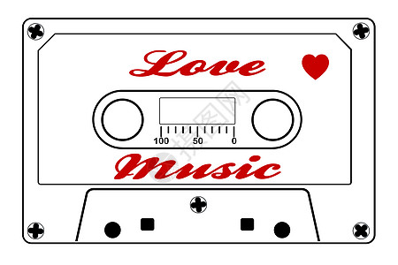 爱情音乐磁带盒记录艺术磁带绘画艺术品黑色插图红色热情图片