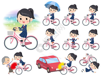 女学生水手服骑城市自行车背景图片