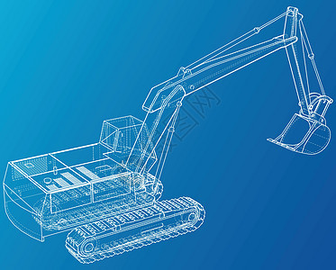 挖掘机技术铁丝框 3D矢量成像图片