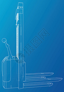 电动叉车 抽象绘图 追踪 3d 的插图机器送货走道货架运输建筑店铺活力运动房间图片