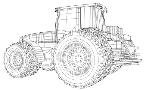孤立在白色背景上的线框拖拉机 追踪图 3运输农场标识收获建造艺术机械收成机器技术图片