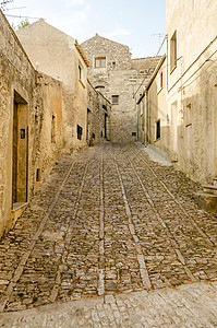 意大利西西里州艾瑞克古老的街石观光堡垒建筑物历史性旅游街道村庄建筑学历史石头图片