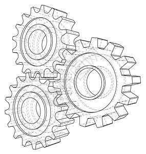 嵌齿轮和齿轮  3d 的矢量渲染 线框样式金属技术工程力量草图艺术车轮牙齿圆圈团队图片