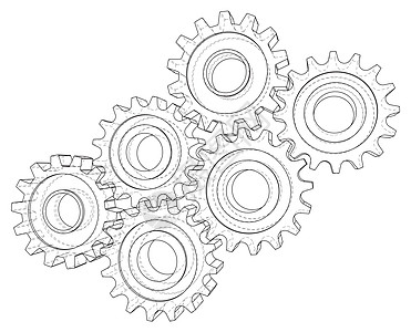嵌齿轮和齿轮  3d 的矢量渲染 线框样式圆圈电脑工程绘画工厂车轮草图机械工业工具图片