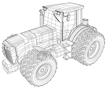 孤立在白色背景上的矢量轮式拖拉机 侧面图 跟踪 3d 的插图  EPS 10 矢量格式农场农民力量艺术村庄运输技术建造卡车收成图片