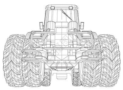 孤立在白色背景上的线框拖拉机 追踪图 3土地标识村庄机械运输机器车轮场地力量农业图片