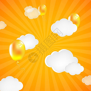 黄色森伯斯特背景与云彩和气球图片