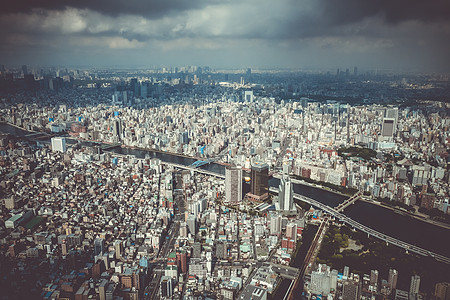 日本东京市天线空中观测 日本蓝色蓝天旅游地标中心城市商业建筑市中心天空图片