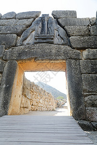 Mycenae考古遗址遗产考古学建筑历史入口王朝砂岩岩石爬坡纪念碑图片