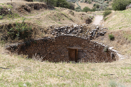 Mycenae考古遗址王朝建筑遗产纪念碑雕塑建筑学入口历史性砂岩历史图片