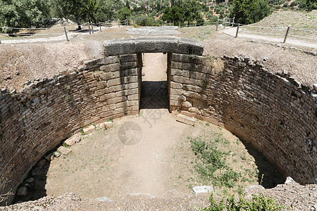 Mycenae考古遗址岩石废墟金库爬坡入口砂岩雕塑防御历史性历史图片