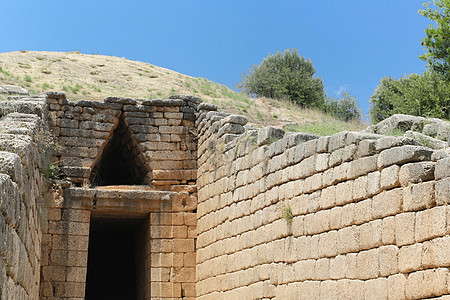 Mycenae考古遗址雕塑入口堡垒岩石遗产石头历史历史性建筑地标图片