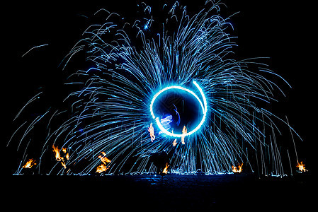 火光闪耀的烈火碎片圆圈展示娱乐运动舞蹈家漩涡火焰特技文化火炬图片