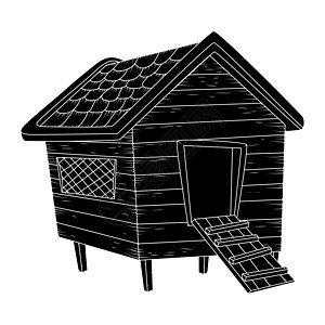 在白色背景中被孤立的鸡肉小鸡皮圈标识房子农场木头庇护所夹子小屋卡通片家庭农业图片
