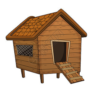 孤立在白色背景上的卡通鸡舍设计家禽房子夹子庇护所木头卡通片家庭插图小屋动物图片