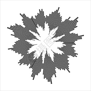 白色背景上孤立的圆形声波效应体积插图圆圈同心波形正方形卡通片均衡器酒吧音乐图片