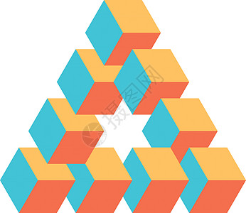 三种不同颜色的不可能三角形 立方体排列成几何错觉 路透社 它制作图案矢量感官洞察力数字想像力标识插图思维几何学光学科学图片