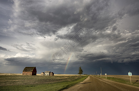 Prairie 风暴云彩虹戏剧性场景风景彩虹危险雷雨农村草原环境乡村图片