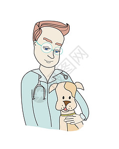 狗和兽医-涂鸦插图图片