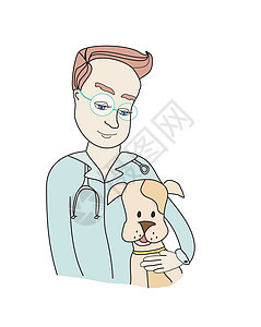 狗和兽医-涂鸦插图图片