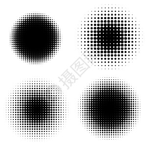 抽象半色调背景 向量集的孤立的现代设计元素圆圈粮食艺术黑色气泡圆点横幅装饰边界广告图片