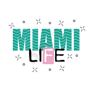 打印背景和口号 在矢量上的T恤 迈阿密生命文字图片