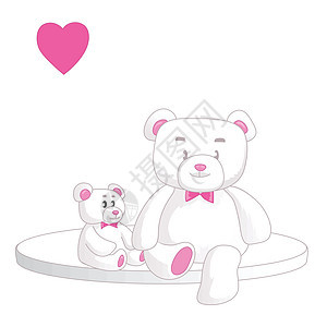 两个可爱的白色泰迪熊 心被白色背景隔离 矢量图图片