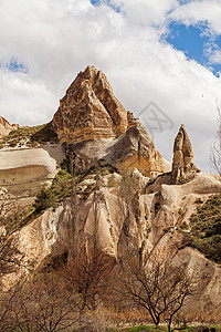 土耳其Goreme附近玫瑰谷地标石头圆锥形编队悬崖旅行爬坡地形旅游砂岩图片