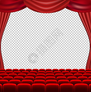 带红色窗帘的电影院屏幕隔离透明背景背景图片