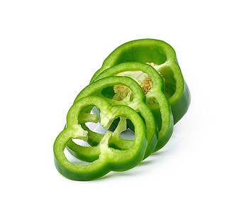 白纸上隔离的切片绿胡椒食物蔬菜绿色白色辣椒饮食图片