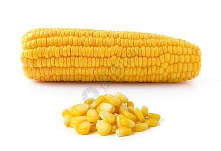 白色背景上孤立的玉米叶子粮食营养食物耳朵蔬菜内核黄色水果绿色背景图片