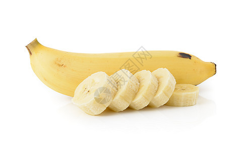 在白色背景上孤立的香蕉剪裁小路组织黄色小吃饮食皮肤食物宏观热带图片