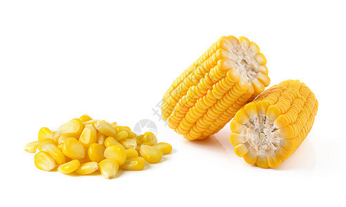 白色背景上孤立的玉米叶子黄色粮食绿色水果耳朵食物营养内核蔬菜背景图片