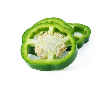 白纸上隔离的切片绿胡椒绿色烹饪辣椒饮食白色蔬菜红辣椒食物图片