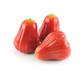 玫瑰苹果或Chomphu在白色背景上被孤立热带粉色水平团体情调异国红色营养食物水果图片