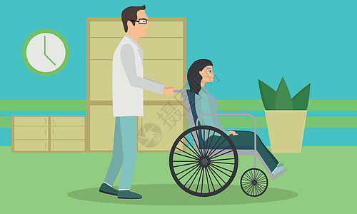 坐在轮椅上的女人将从医院出院图片
