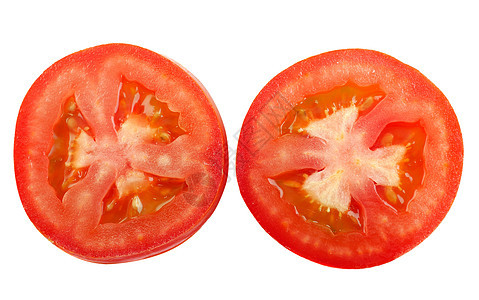 白上孤立的番茄切片红色果汁食物蔬菜宏观美味白色植物图片