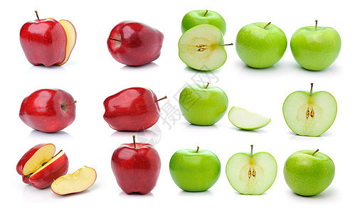 红熟和绿苹果 白底孤立于白底红色甜点食物农业植物饮食白色水果绿色图片