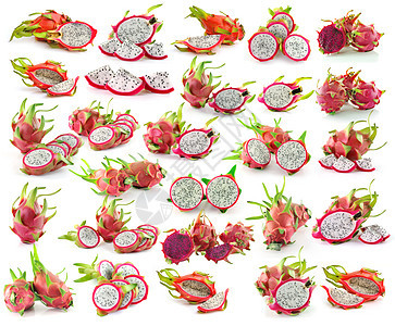 白色背景上孤立的龙果情调热带异国粉色红色饮食食物营养图片