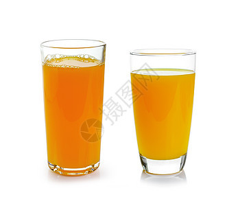 白色背景上隔绝的橙汁杯果汁液体橙子食物玻璃叶子饮食饮料绿色器皿图片