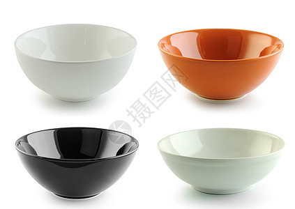 白色背景的陶瓷碗餐具厨房圆形陶器盘子厨具曲线沙拉杯子图片